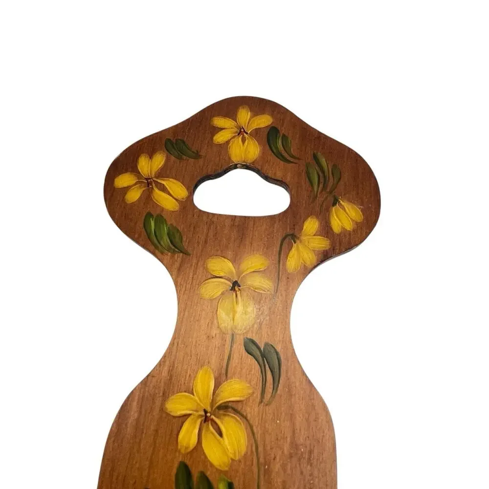 Wooden Key Yellow Flowers Hand Painted Norwegian Folk Art ROSEMALING Signed Shay